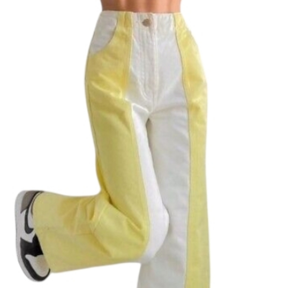 BDG URBAN OUTFITTERS Colorblock Wide Leg Jeans 25 Yellow White Y2K High Waist - Picture 6 of 15